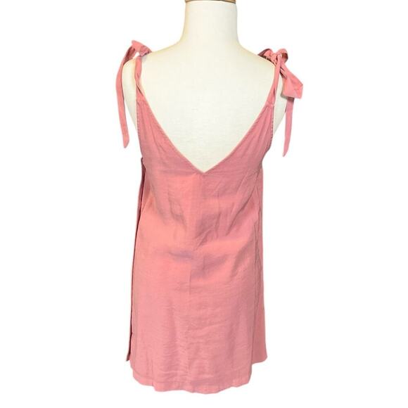 Topshop Tilda Side Button Mini Dress Mauve Pink Bow Tie Straps Short Size 6 Fun - Picture 6 of 13